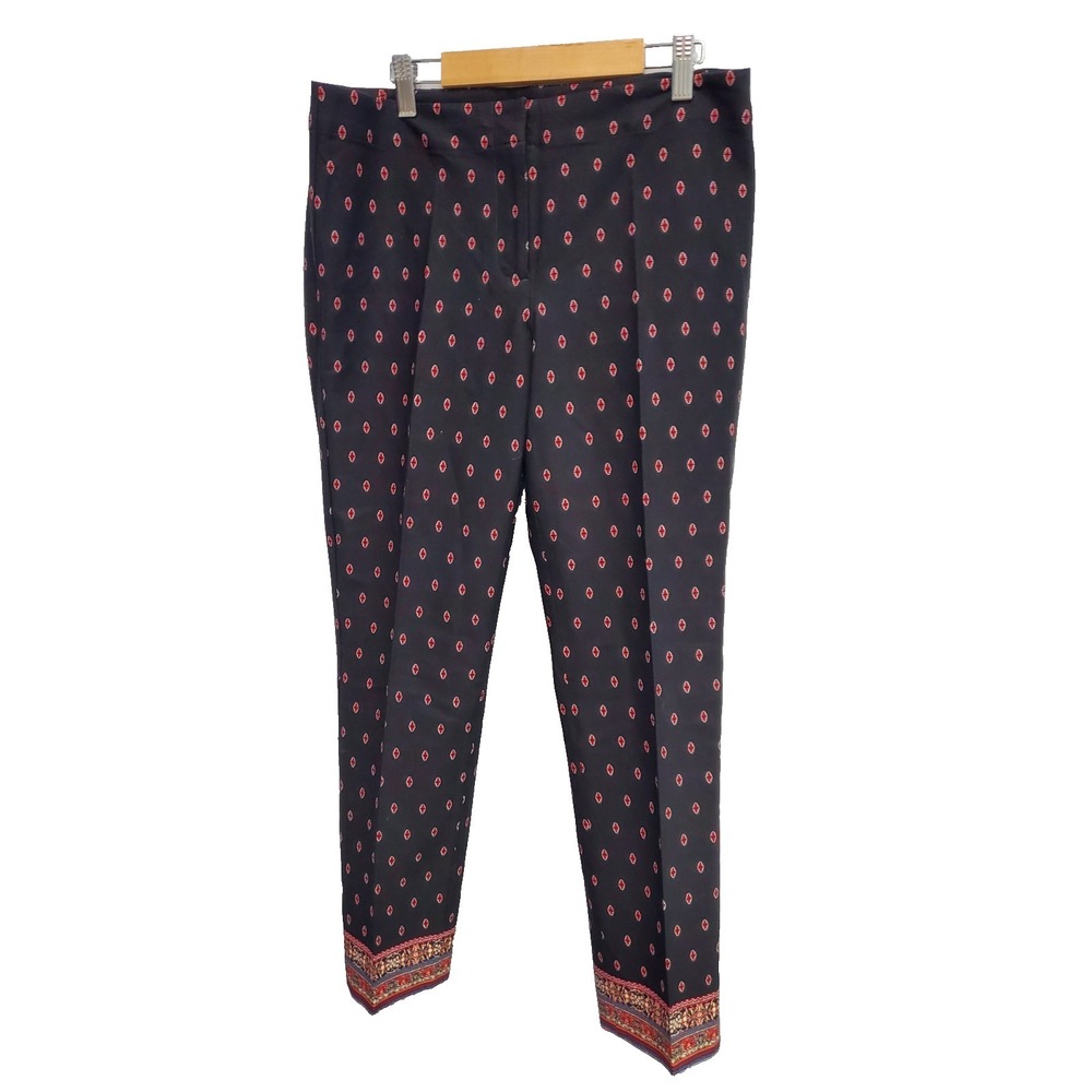 J. Jill  Aviero Border‎ Premium Bi-Stretch Slim Crop Pants Black/Red Sz 8 NWT